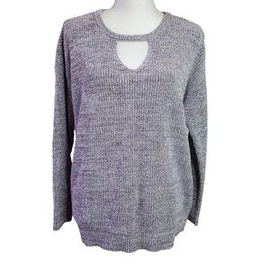 Torrid Womens Sweater Size 0 Gray White Ribbed Knit Cutout Keyhole Pullover